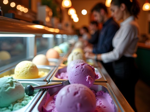 Colorful artisanal ice cream being scooped at historic Torico Ice Cream shop in Jersey City