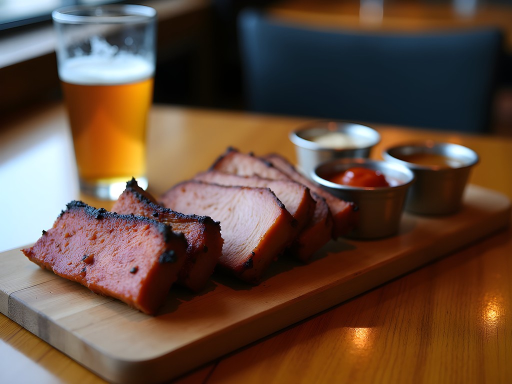 African American woman sampling a BBQ tasting flight in Kansas City