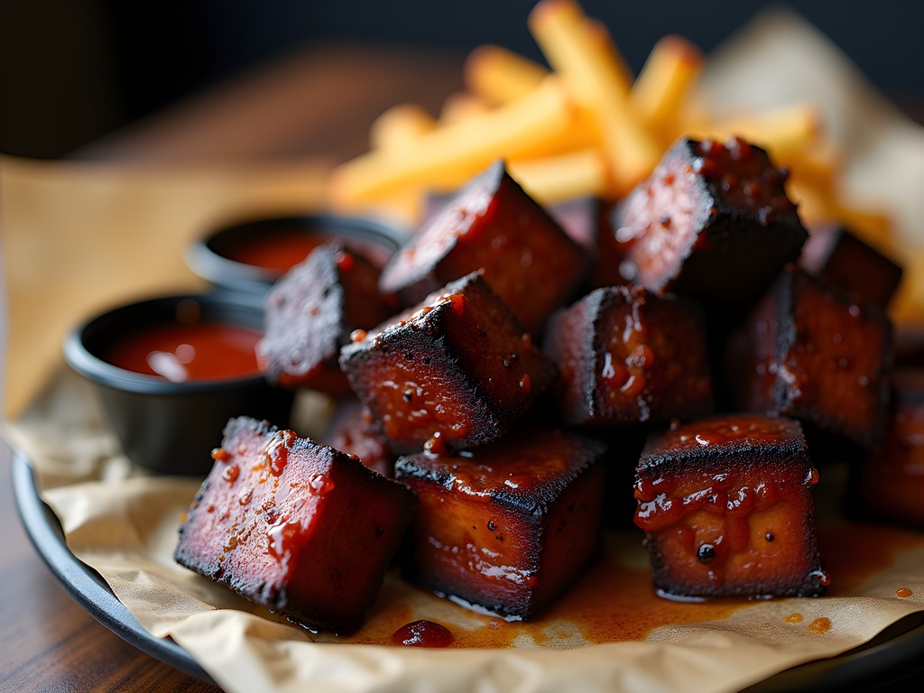 Close-up of caramelized burnt ends from LC's Bar-B-Q in Kansas City