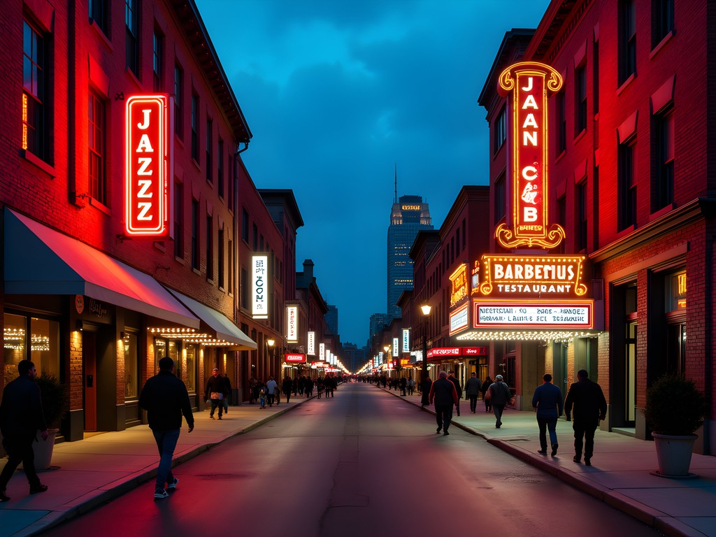 Historic 18th & Vine District showing jazz club next to barbecue restaurant in Kansas City