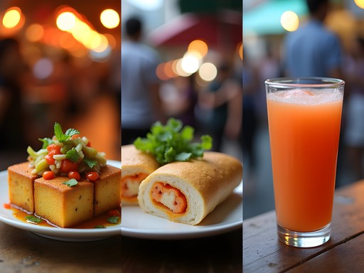 Collage of Taiwanese street foods including stinky tofu, coffin bread, and papaya milk