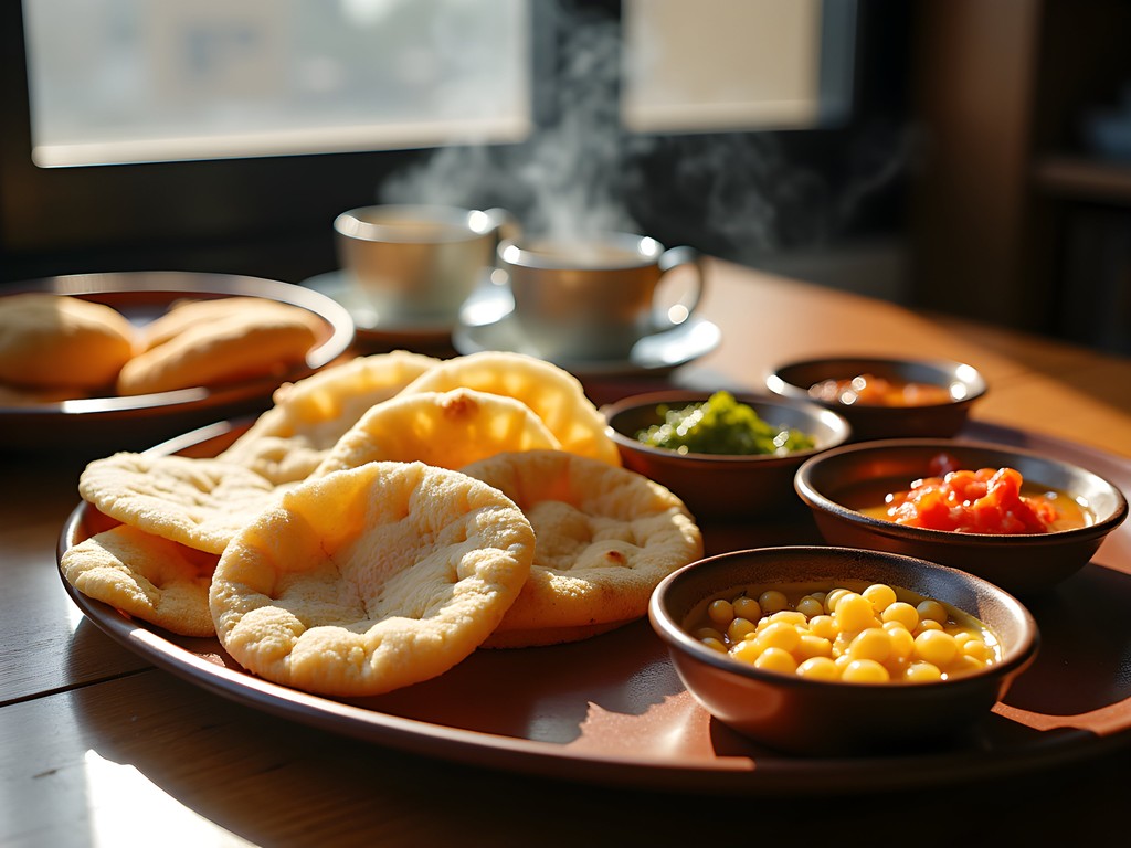 Traditional halwa puri breakfast spread in Karachi