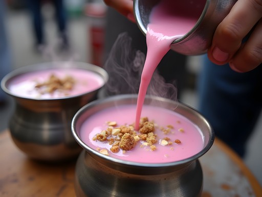 Traditional pink Kashmiri chai being served in Karachi
