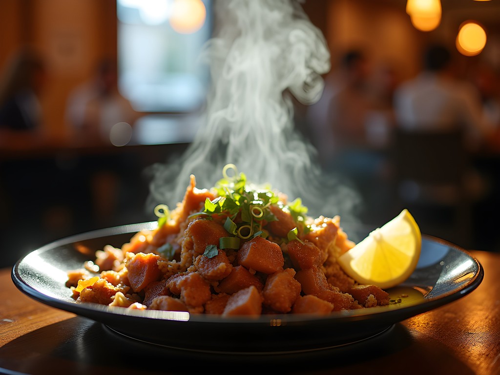 Authentic sisig dish being served on a sizzling plate at Salay Salay Filipino Cuisine in Kent