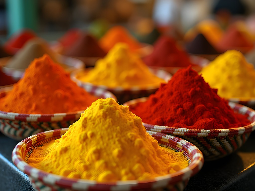 Colorful display of international ingredients and spices at East Africa Imports in Kent