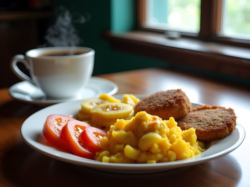 Traditional Jamaican breakfast with ackee and saltfish, festivals, and Blue Mountain coffee