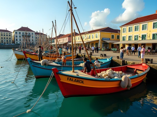 Colorful fishing boats at Port Royal harbor in Kingston Jamaica