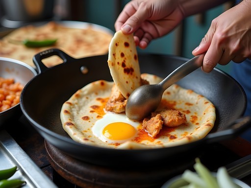 Chef preparing traditional kathi rolls at Park Street food stall in Kolkata