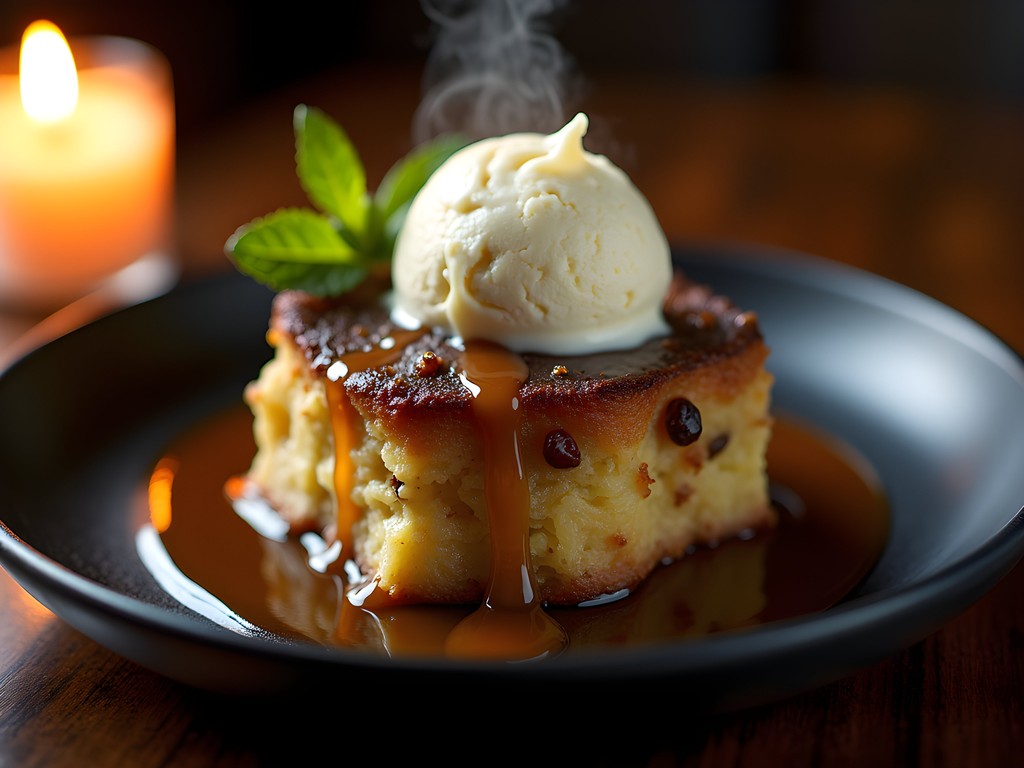 Decadent bread pudding with whiskey sauce from Ember Grille in Lake Charles
