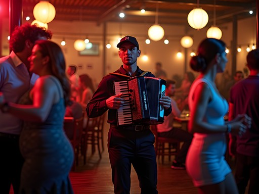 Live zydeco band performing at Lake Charles Louisiana restaurant with accordion player