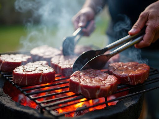 Traditional Paraguayan asado preparation with meat grilling over wood coals