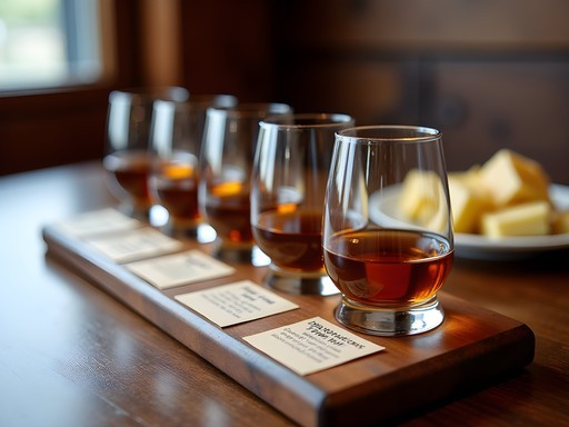 Bourbon tasting flight with tasting notes and local Kentucky cheese pairing