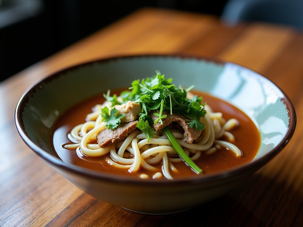 Authentic Thai boat noodles with rich broth and herbs in Los Angeles Thai Town