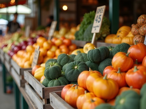Colorful fall produce display at Douglass Loop Farmers Market in Louisville Kentucky