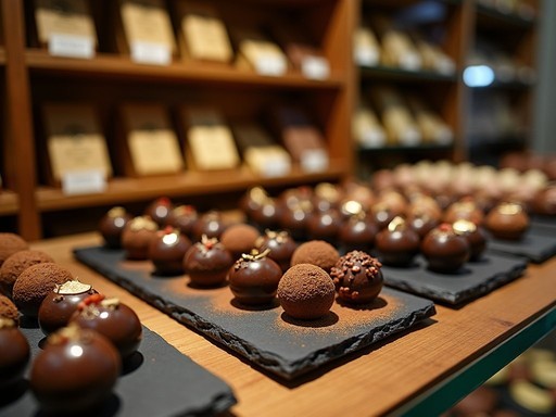 Artisanal chocolate display at Max Chocolatier in Lucerne
