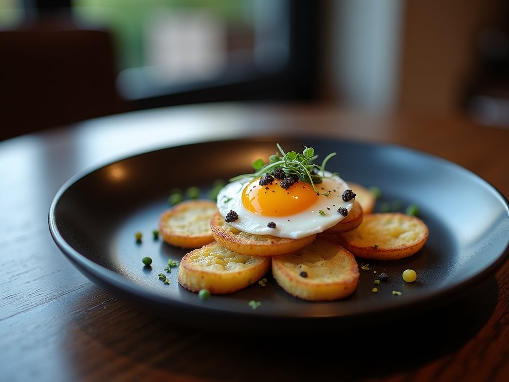 Elegantly plated modern Swiss cuisine dish at a fine dining restaurant in Lucerne