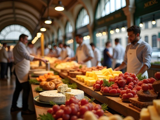 Colorful food displays at Les Halles de Lyon Paul Bocuse market