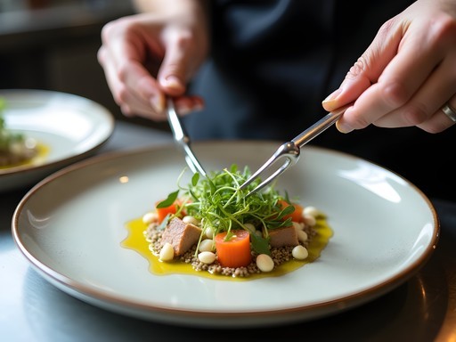 Contemporary French cuisine plating at a modern Lyon restaurant