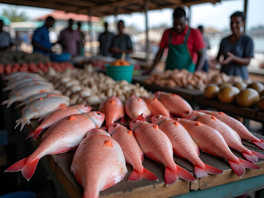 Fresh seafood display at Mahajanga's Bazary Be morning market