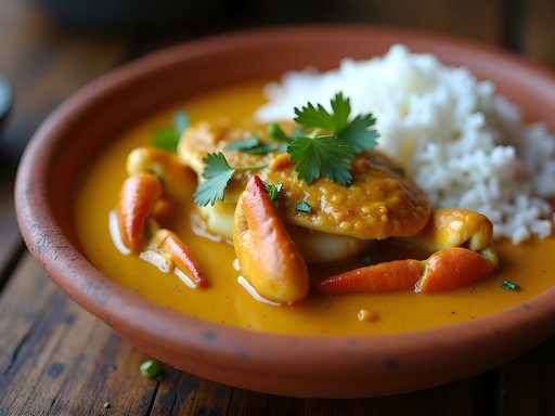 Traditional Malagasy mud crab curry served in clay pot