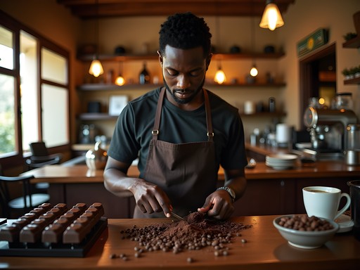 Artisanal chocolate and coffee preparation at Café Malabo