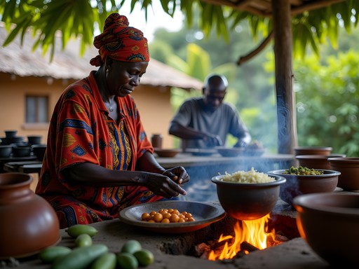 Mama Teresa preparing traditional Equatoguinean food over open flame