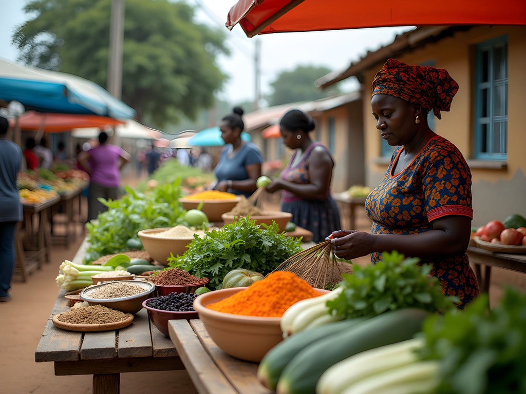 Local neighborhood produce market in Malabo's Caracolas district