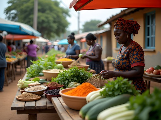 Local neighborhood produce market in Malabo's Caracolas district