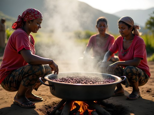Traditional coffee roasting process in Maliana, East Timor