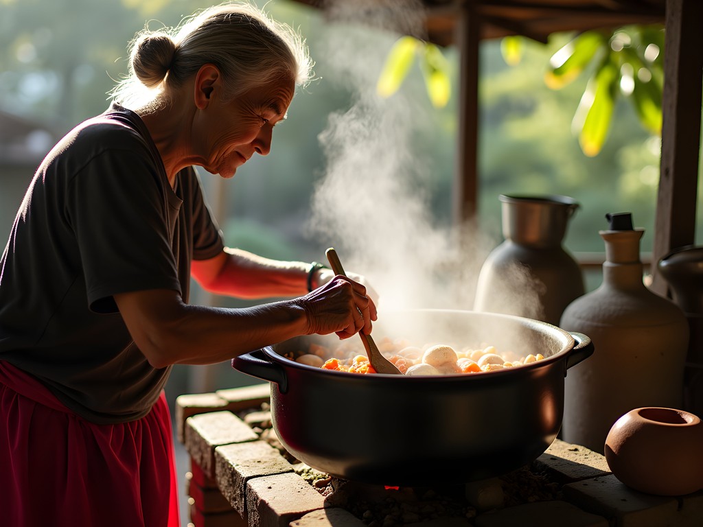 Traditional cooking methods in an outdoor Timorese kitchen in Maliana