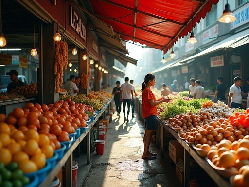 Colorful produce and food stalls at Legazpi Sunday Market in Makati, Manila