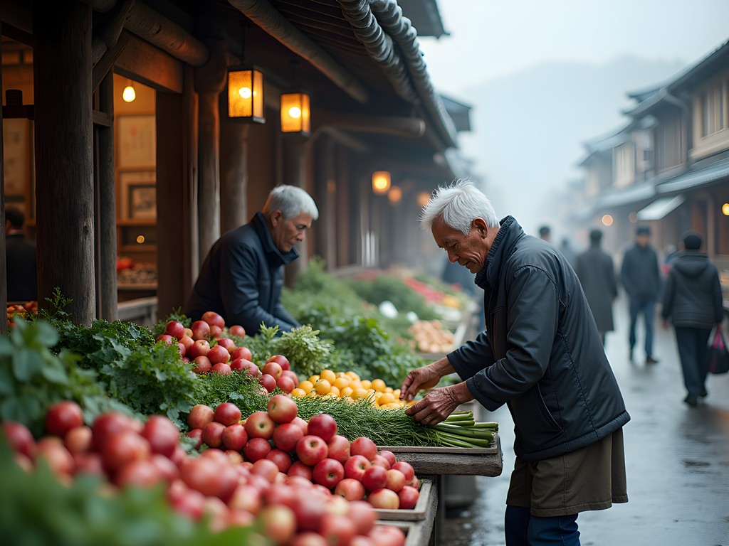 Traditional morning market in Matsumoto with fresh local produce
