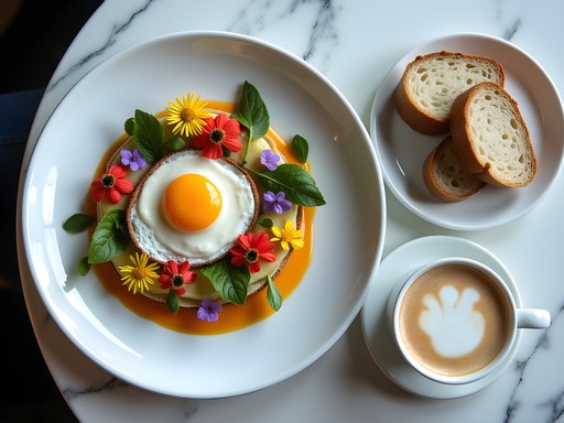 Artfully plated Melbourne café breakfast with coffee