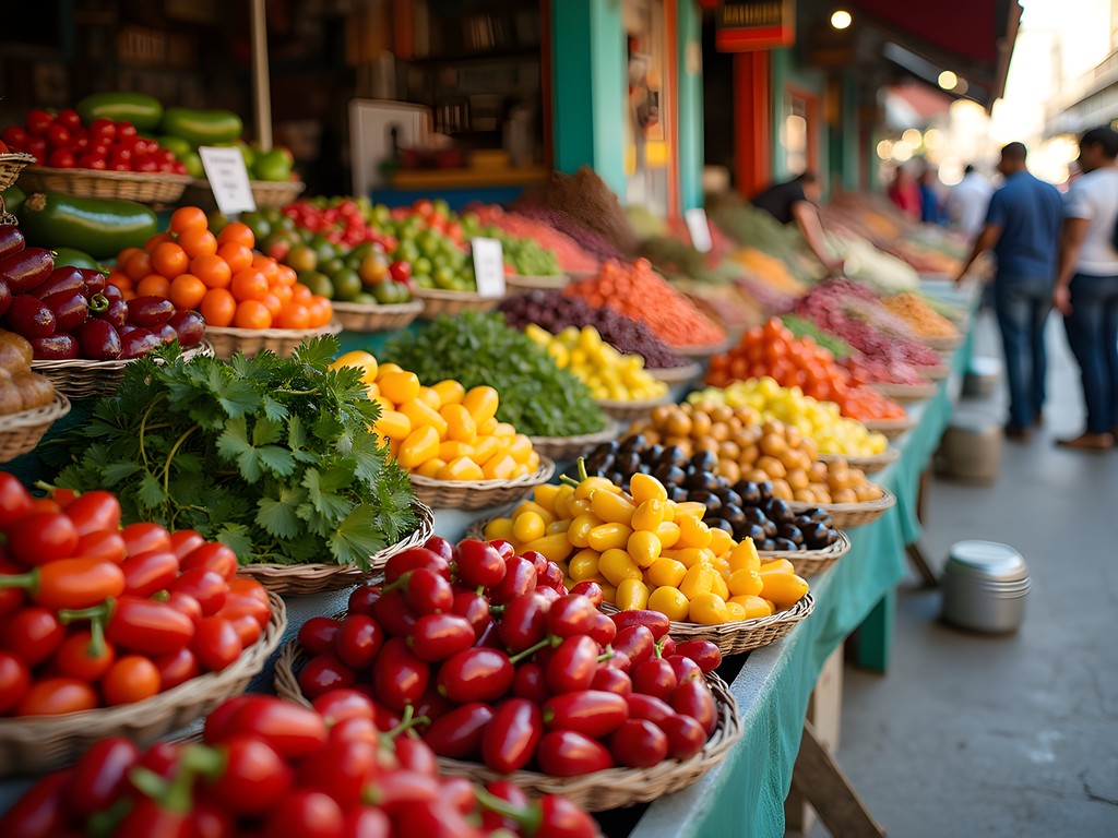 Colorful produce display at Mercado de Coyoacán in Mexico City