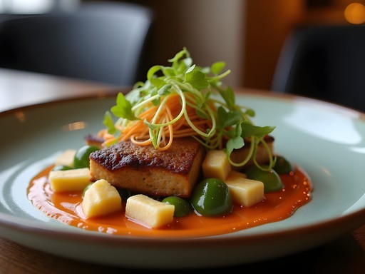 Beautifully plated seasonal dish at Candide restaurant in Montreal