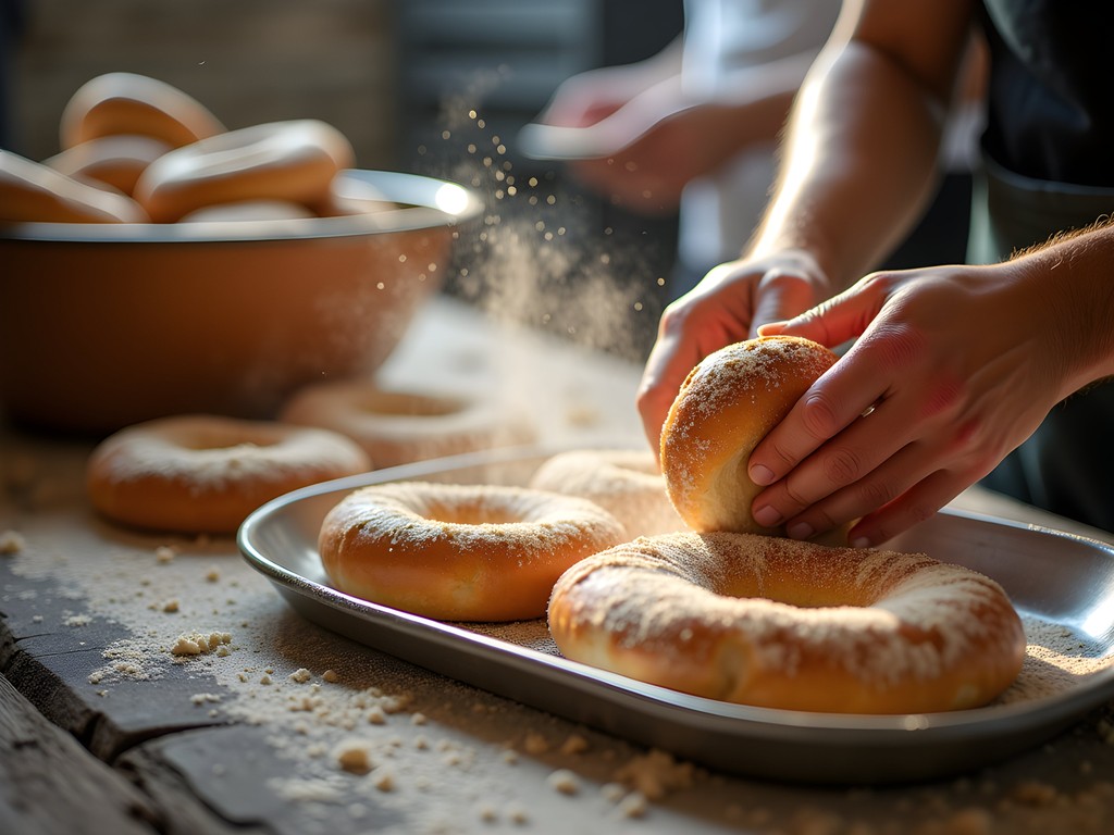 Traditional bagel making process at St-Viateur Bagel in Montreal