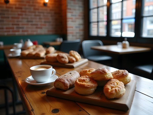 Cozy cafe with pastries and coffee in Old Montreal