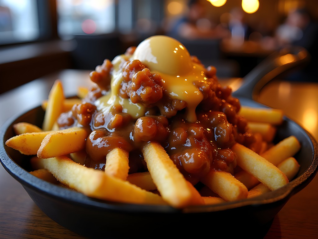 Gourmet foie gras poutine from Au Pied de Cochon restaurant in Montreal