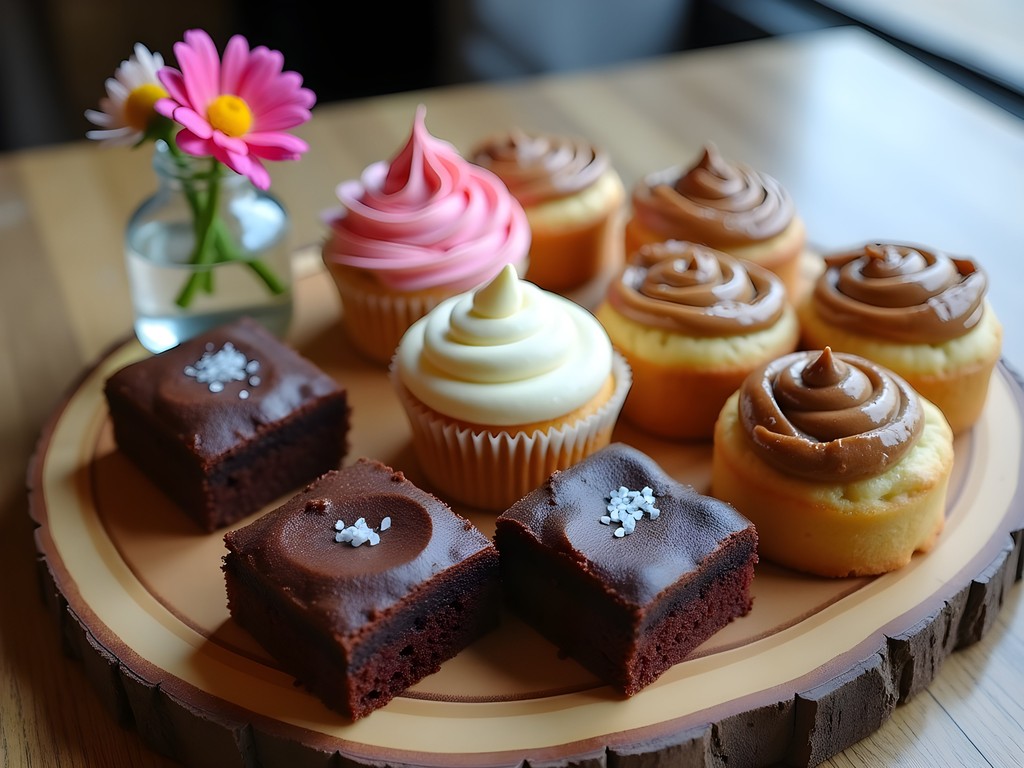 Artistically plated vegan desserts from Sea Salt & Cinnamon bakery in Muncie featuring brownies and pastries