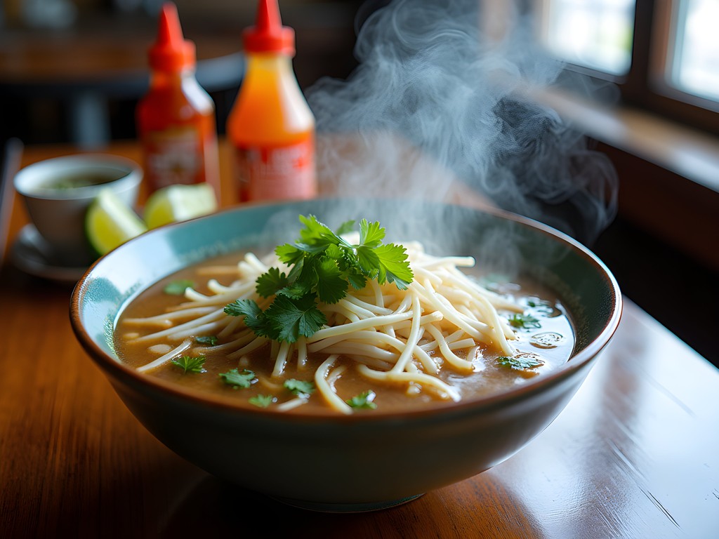 Steaming bowl of authentic Vietnamese pho at local Myrtle Beach restaurant