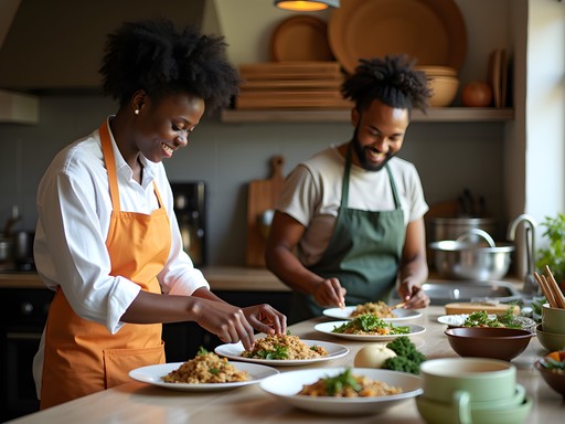 Couple learning traditional Kenyan cooking techniques at Wangari's Kitchen in Nairobi