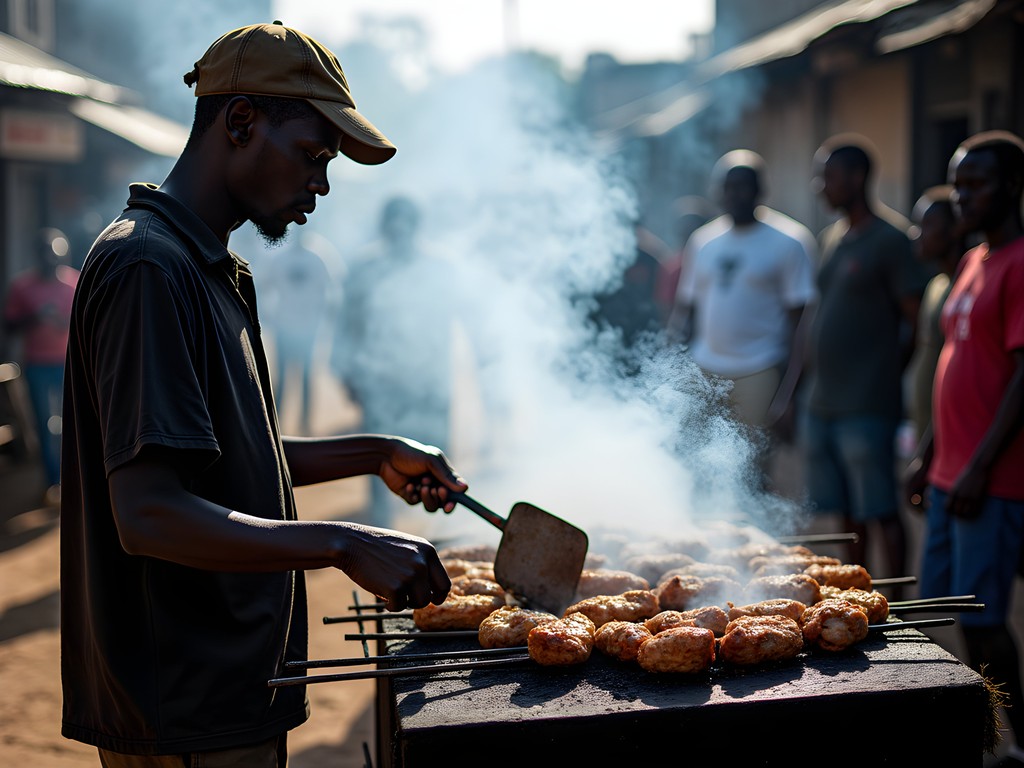 Local vendor grilling traditional nyama choma in Nairobi street market
