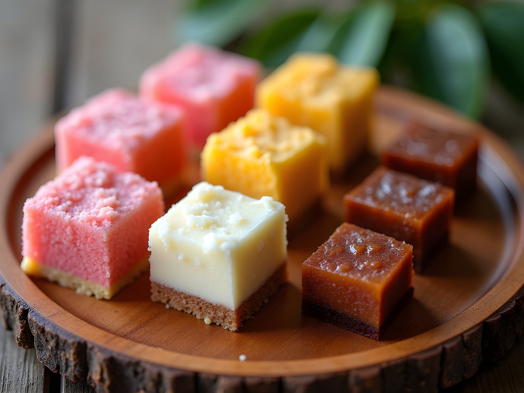 Traditional Jamaican desserts including grater cake, gizzada, and sweet potato pudding