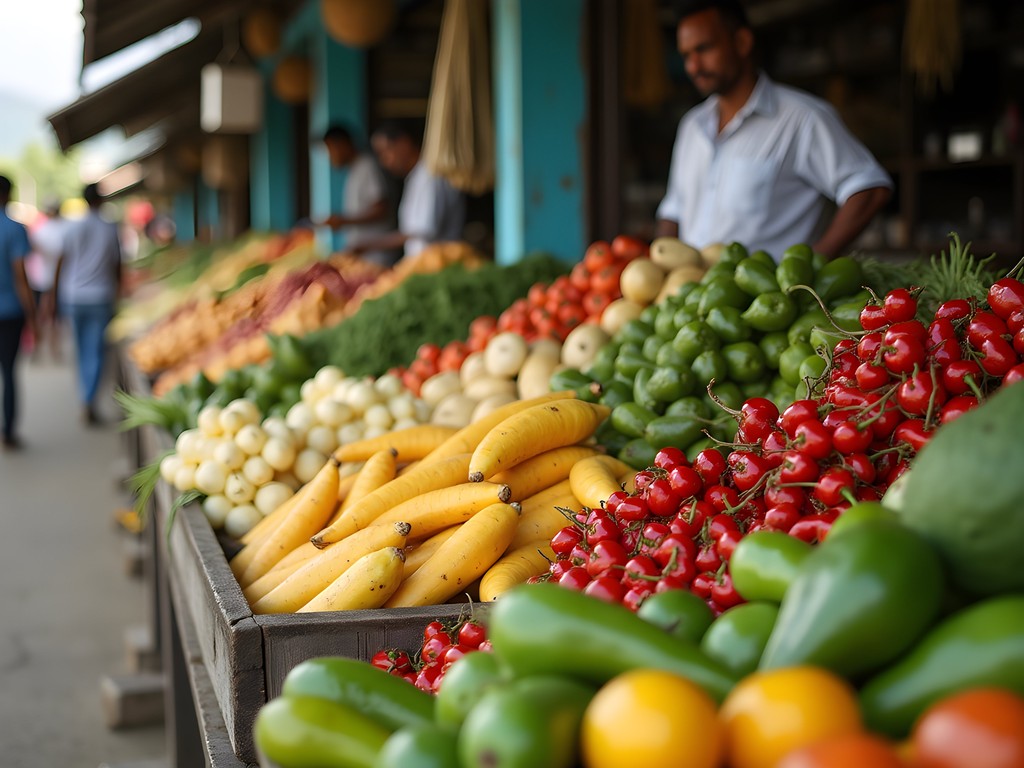Colorful display of tropical produce at Negril's Thursday Market