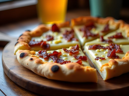 Unique mashed potato pizza from BAR New Haven with crisp bacon bits
