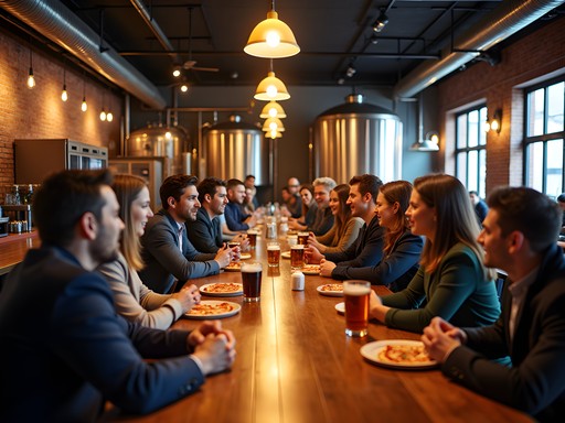 BAR New Haven's industrial interior with brewing equipment and pizza counter