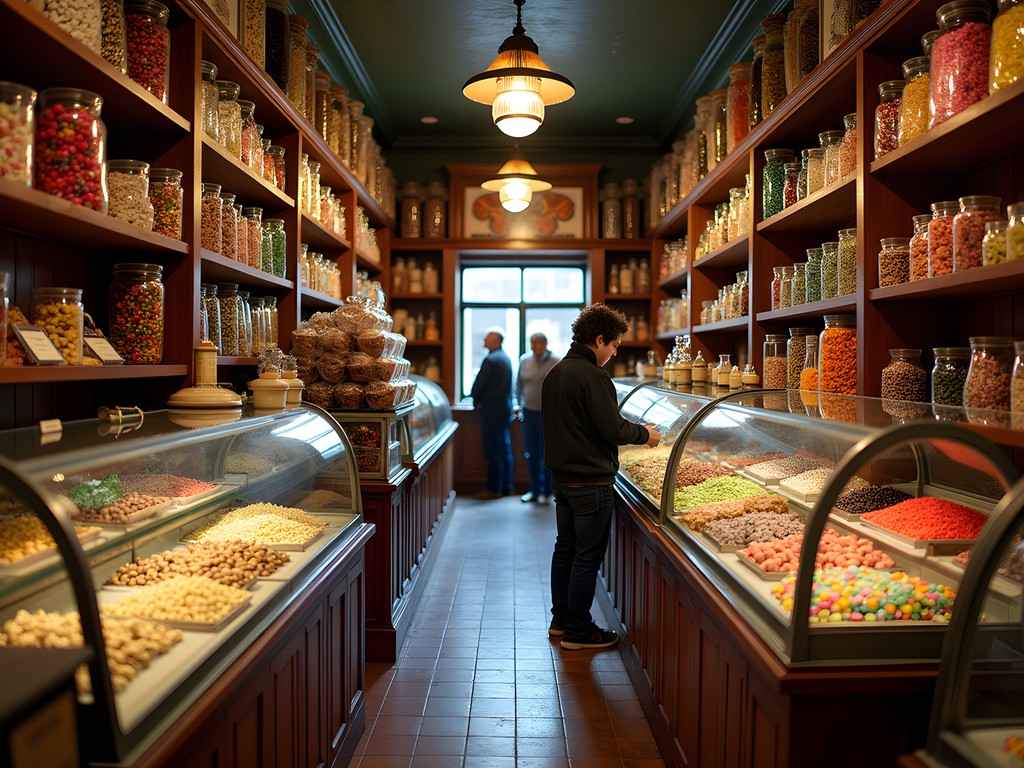 Colorful display of vintage candies at Economy Candy shop in Lower East Side Manhattan