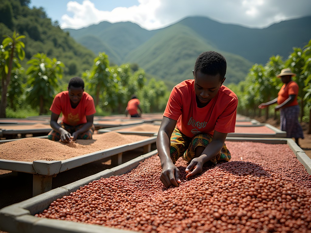 Traditional coffee processing at Kayanza Coffee Cooperative near Ngozi, Burundi