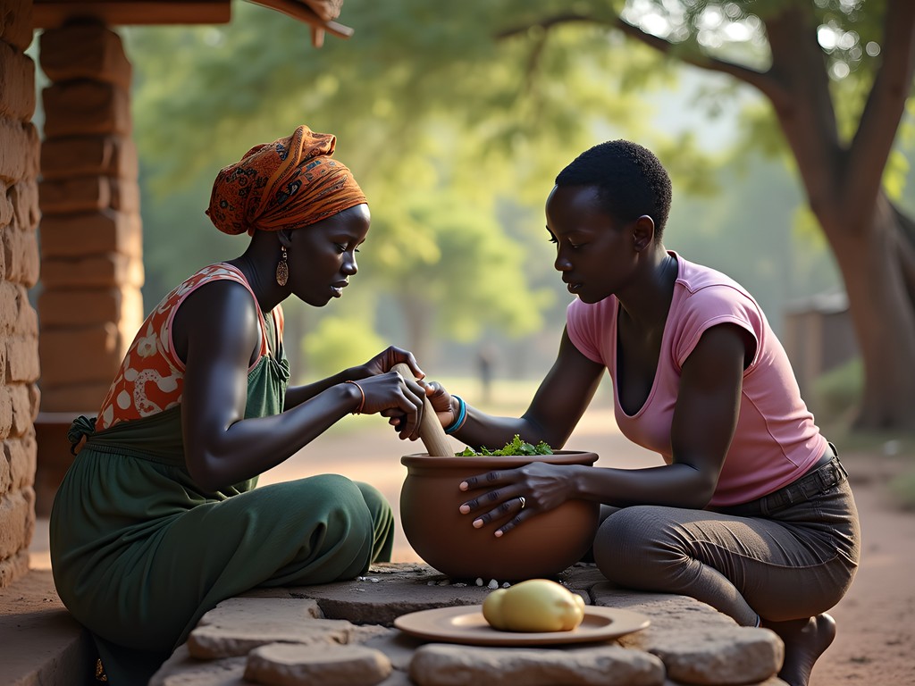 Traditional cooking lesson with local Burundian woman in outdoor kitchen