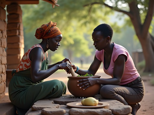 Traditional cooking lesson with local Burundian woman in outdoor kitchen